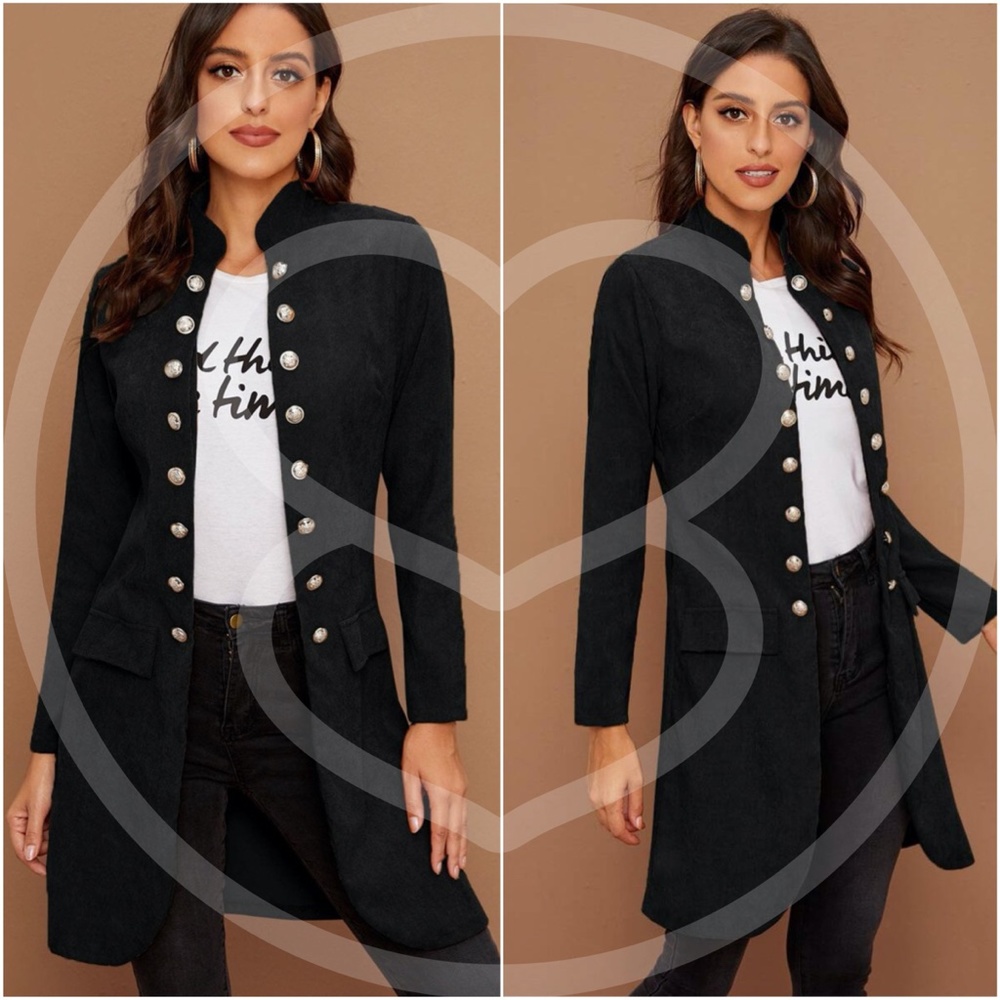 Black Button detail  fall jacket coat - Picture 3 of 4